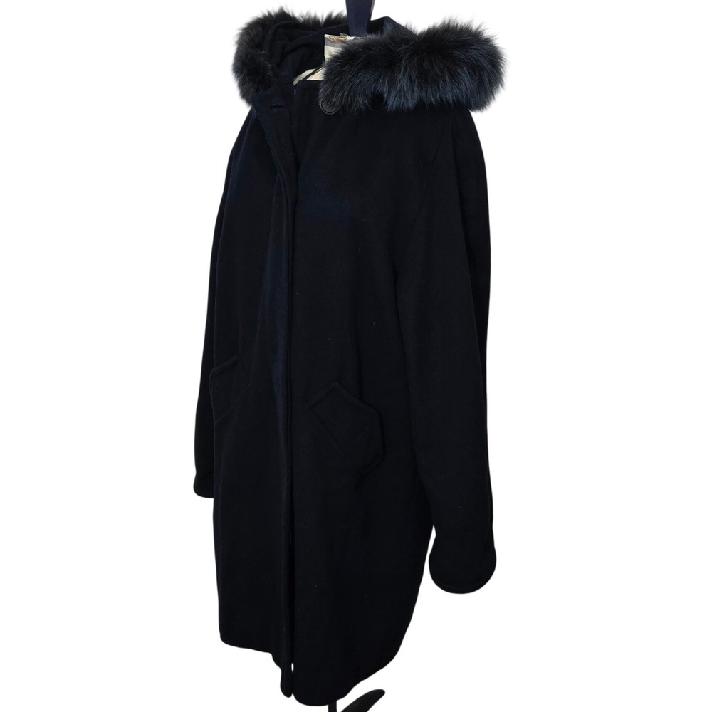 Vintage‎ Jonathan Michael Wool Coat Womens XL Dark Navy Blue Fur Trim Hood USA